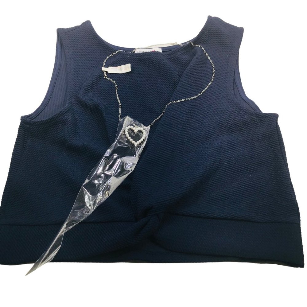 Beauties Girl's Sz 16 Sweater Vest With Heart Necklace Knot Gathering Front Blue